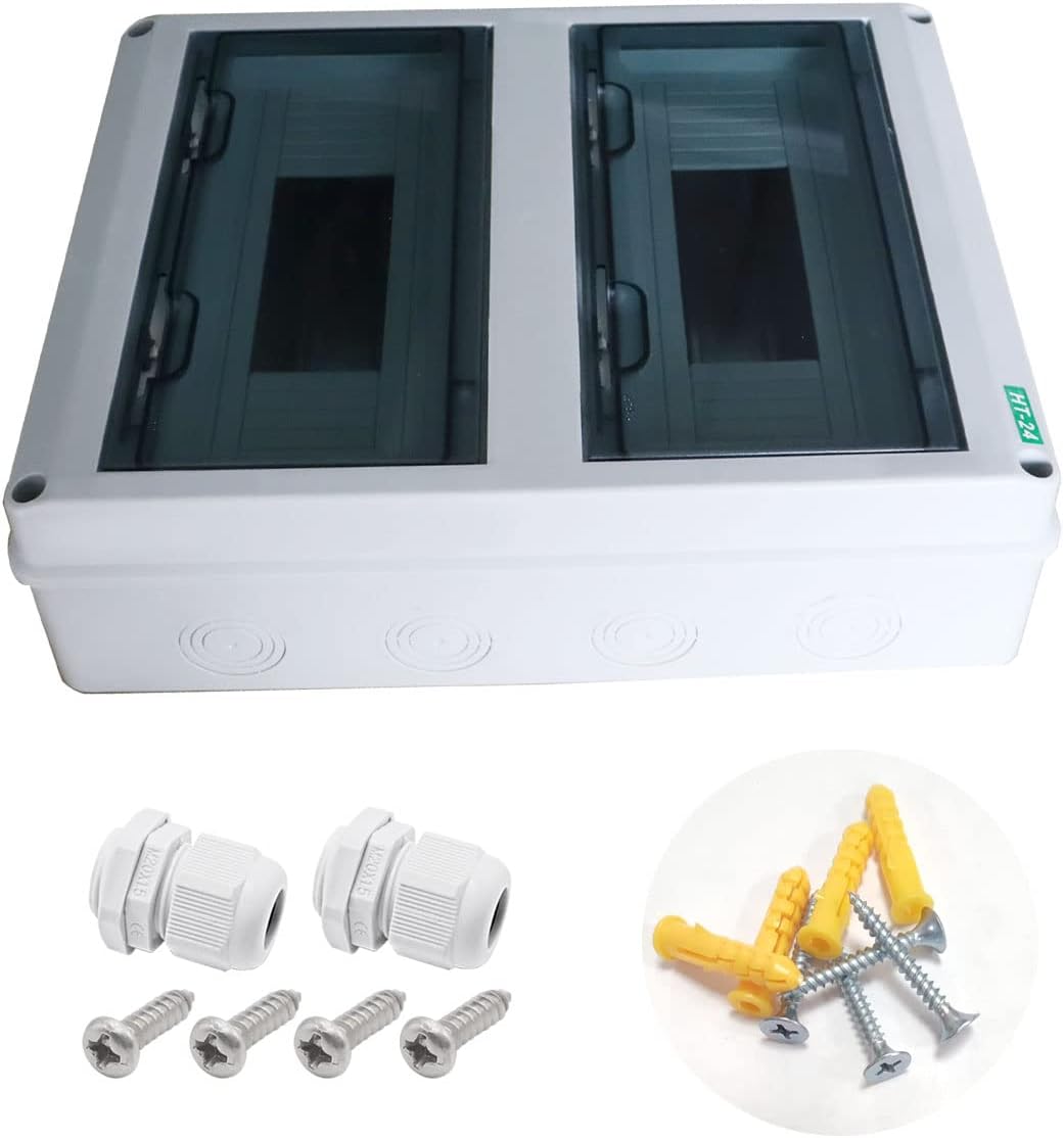 smseace Circuit Breaker Box Distribution Protection Box, ABS Plastic Transparent Cover Waterproof Distribution Box IP65, for Indoor Wall Circuit Breaker (24 Way )