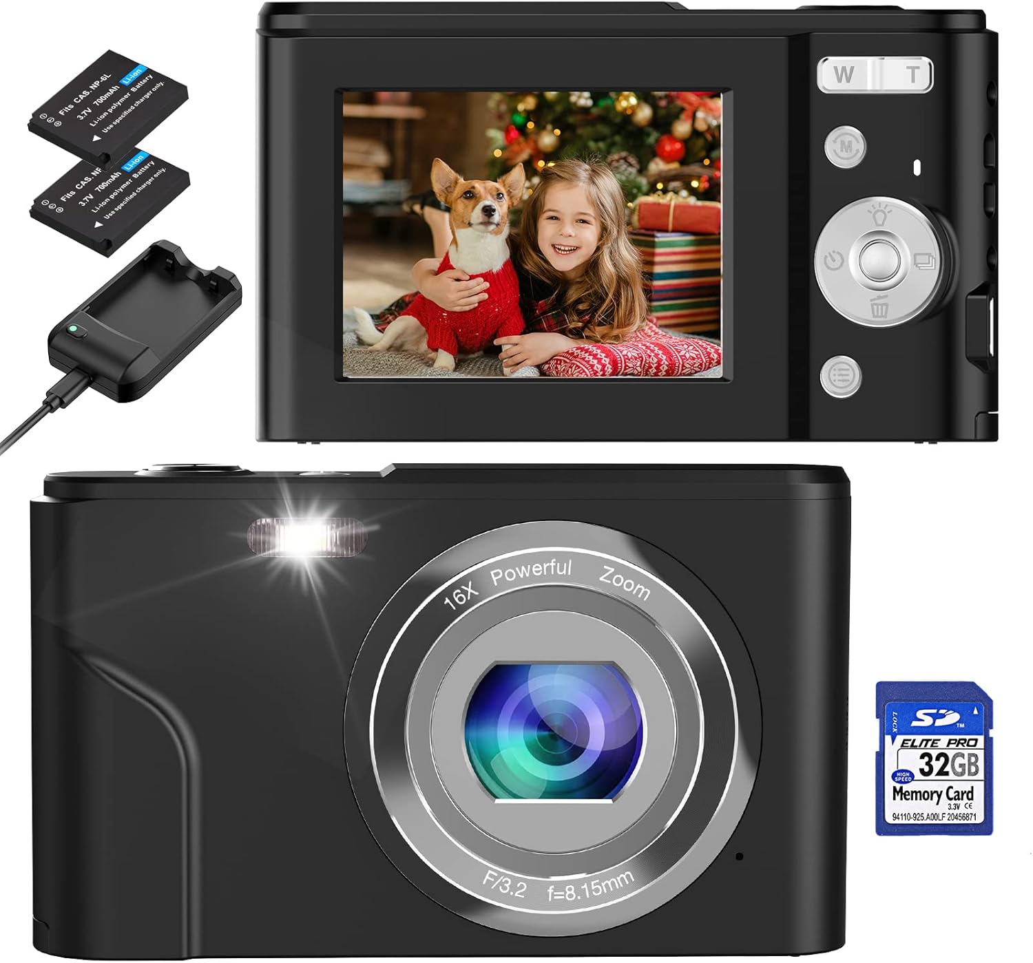 Digital Camera, COZPUZHAT Vlogging Camera Mini Kids Camera FHD 1080P 36.0 MP 16X Digital Zoom LCD Screen 32GB SD Card 2 Batteries & Charger Compact Portable Camera for Kids Students Teens Adult Pink Pack of 2