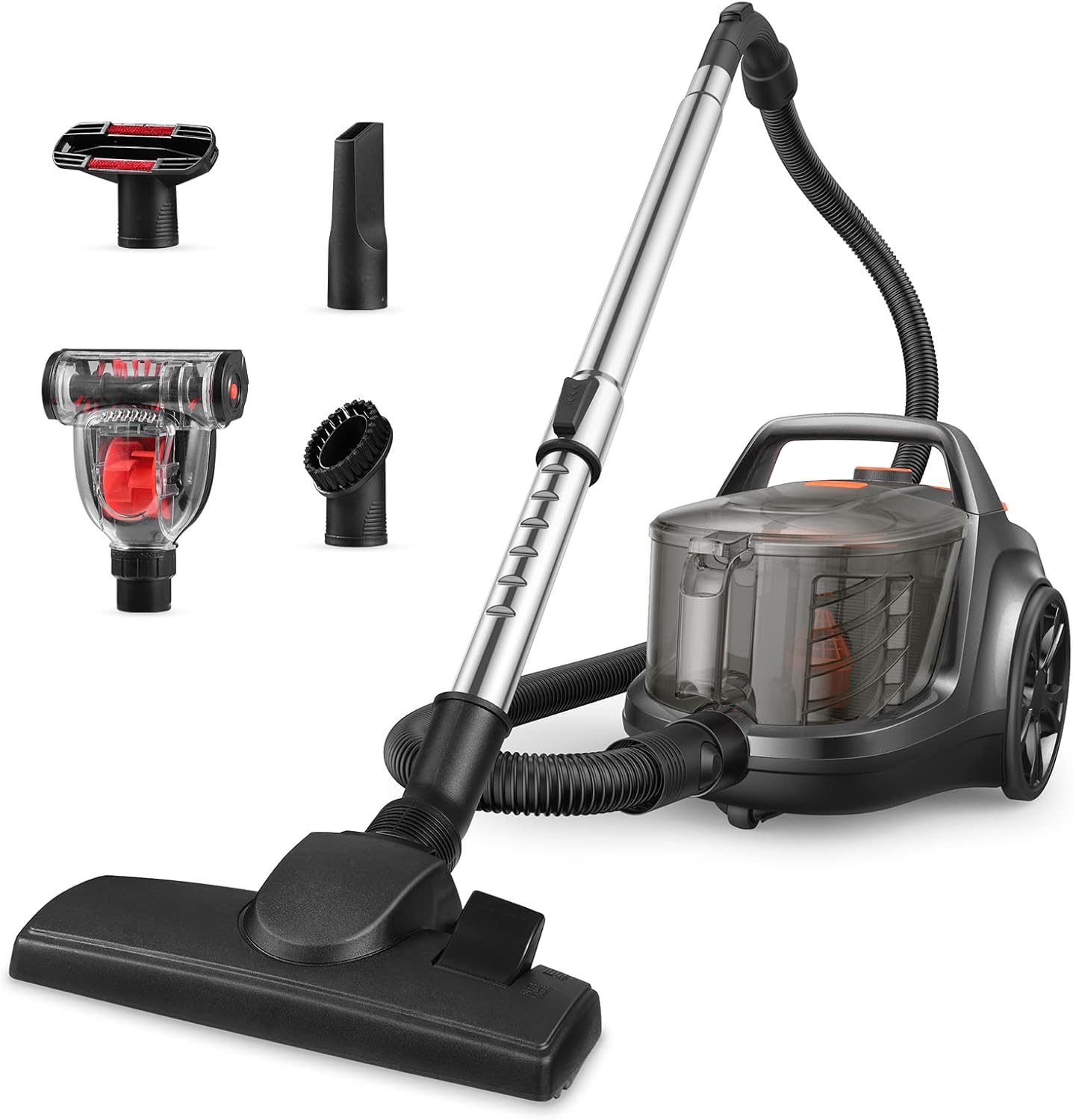 Aspiron Canister Vacuum Cleaner, Lightweight Cyclonic Bagless Vacuum Cleaner, 3.7QT Corded Vacuum with HEPA Filter, 5 Brushes, Automatic Cord Rewind, Variable Speed for Carpets, Hard Floors, Hardwood