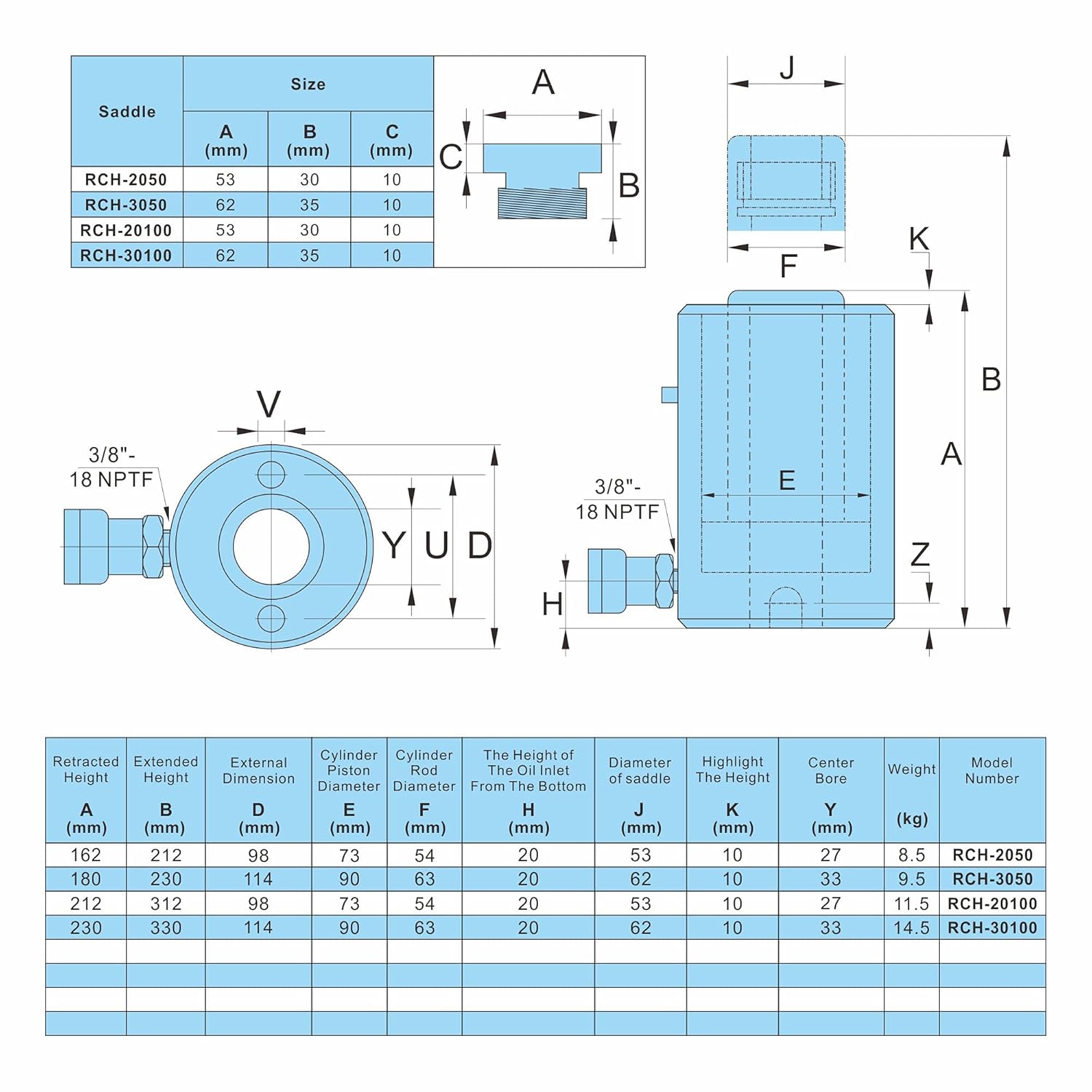 AMZCNC 20T Hydraulic Cylinder Jack Hollow Single Acting Hydraulic Ram Cylinder 4
