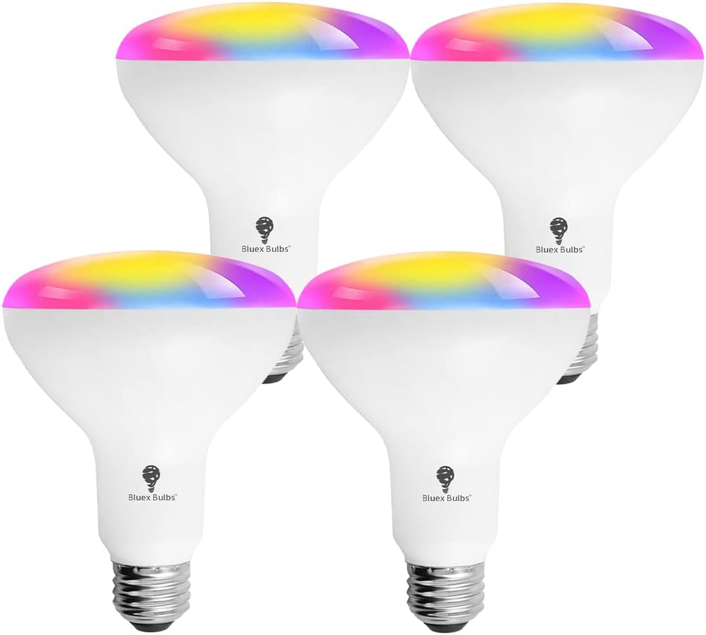4 Pack BR30 WiFi Smart Light Bulbs - No Hub Required 13W (100W Watt Equivalent) Indoor Smart Bulb - Dimmable Compatible with Amazon Alexa Google Assistant and Smart Life Apps Smart Flood RGBCW Bulb