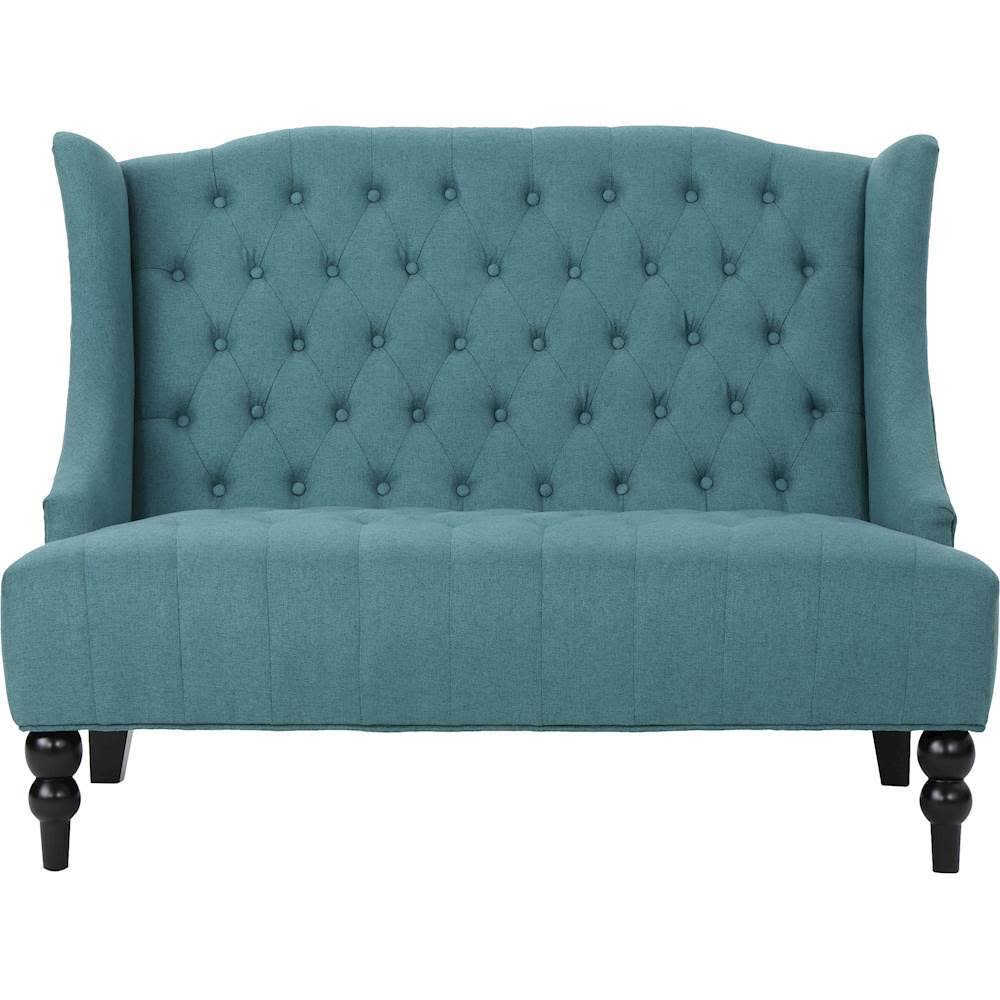 Noble House 2-Seat Dark Teal Tufted Fabric Winged High-Back Loveseat