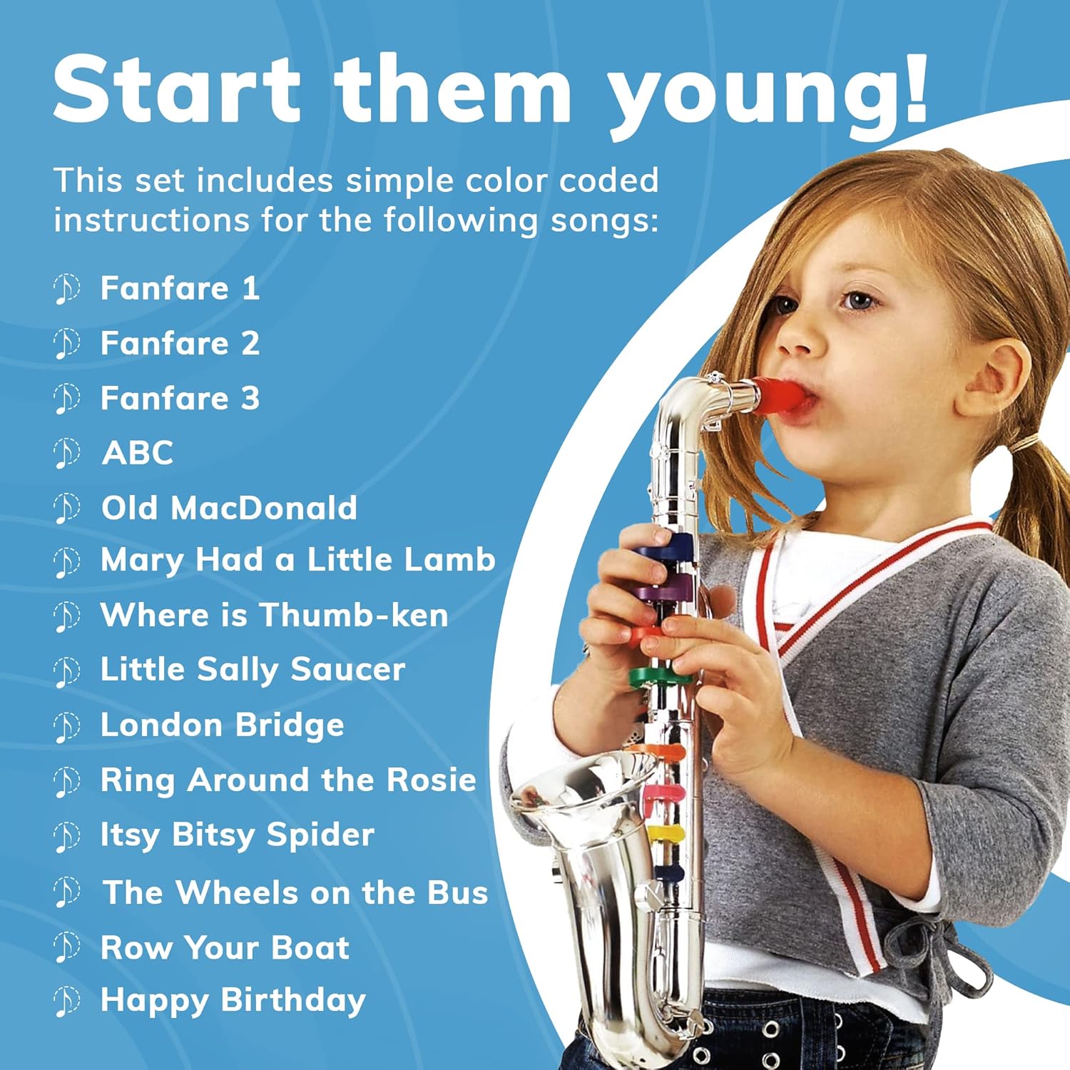 Set of 3 Music 1. Clarinet 2. Saxophone 3. Trumpet, Combo with over 10 Color Coded Teaching Songs Made in Italy. Pack of 2