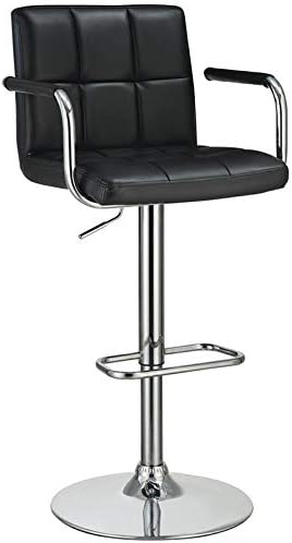 BOWERY HILL Faux Leather Tufted Adjustable Bar Stool in Black