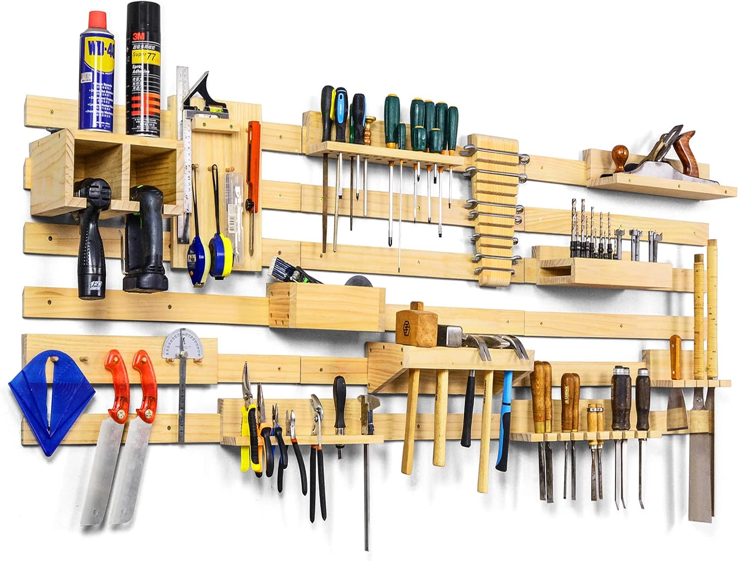 Wooden French Cleat Garage Organization, Power Tool Storage Organizer, Wall Mount DIY Tool Organizer Tool Rack, Hanging Screwdriver Rack Organization for Home, Workshop, Workbench, Easy to Install