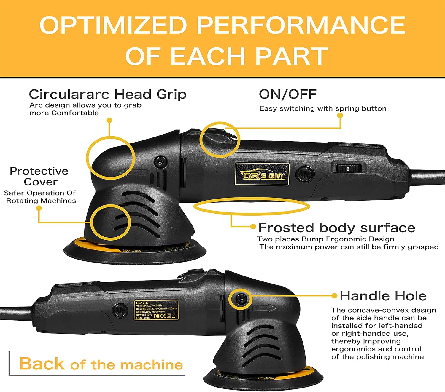 Dual Action Polisher,Variable Speed Car Buffer 4inch Random Orbital Polisher Waxer Kit with 3 Functions of Foam Pads for Car Detailing Polishing and Waxing (10 Items) Pack of 2