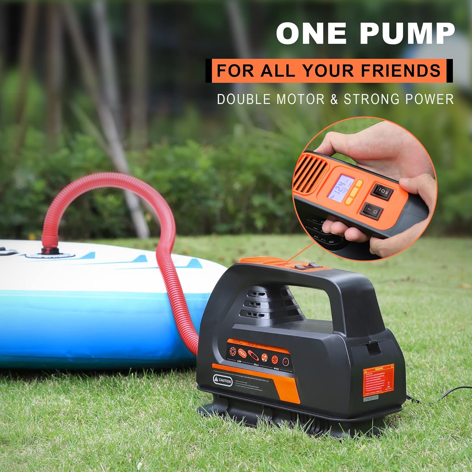 FATARUS 20 PSI SUP Pump for Paddle Board, 2 in 1 Dual Inflator SUP Air Pump, Up to 100PSI Electric Air Pump Compressor for Car, 12V DC Car Connector, Inflate & Deflate & Auto-Off, Digital Display LCD Pack of 2