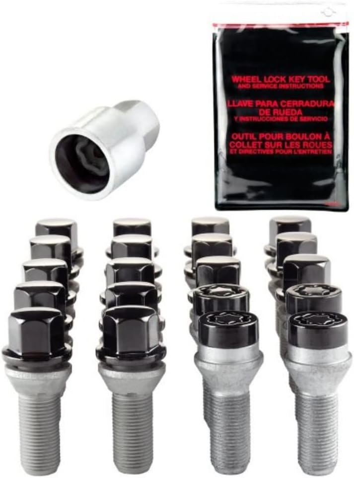 McGard Hex Lug Bolt Install Kit Compatible With Cone Seat Bolt | 5 Lug | w/Locks | M14X1.5 / 17mm Hex / 28.0mm Shank Length | Black