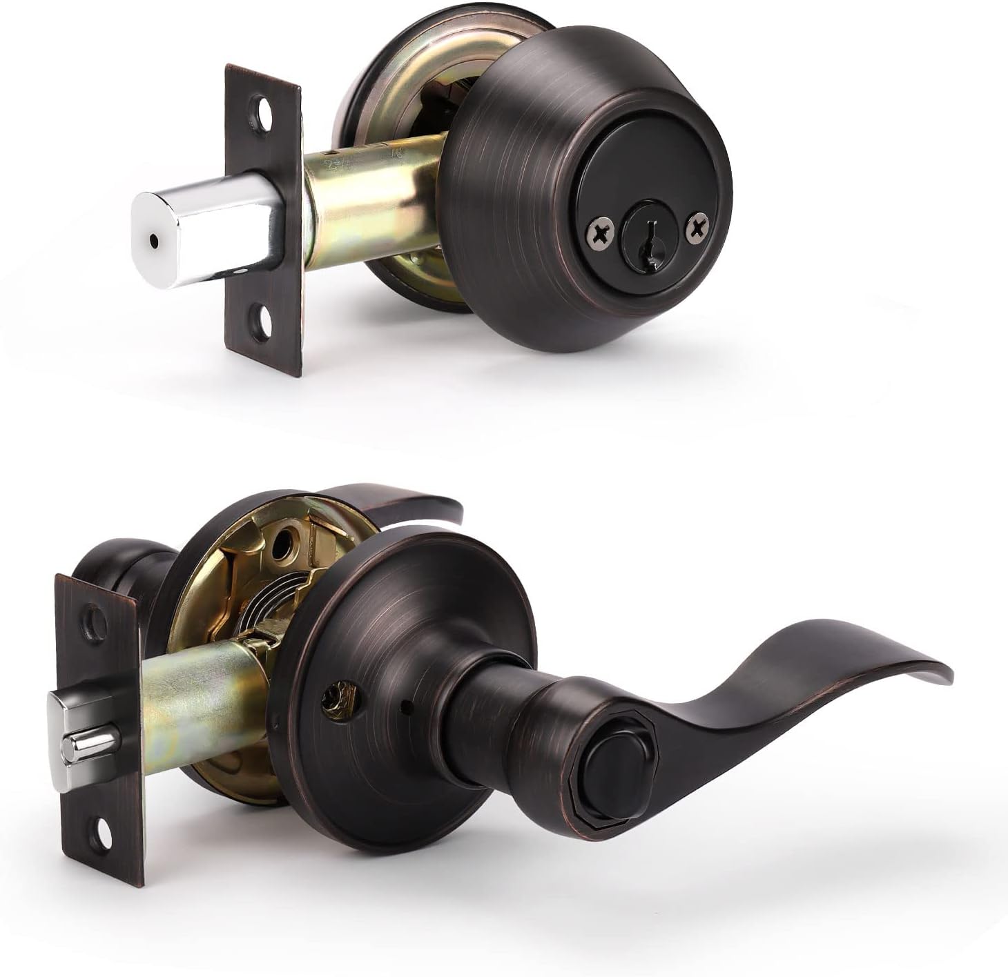 KNOBWELL 6 Pack Wave Style Dummy Door Lever, Single Sided Dummy Door Handle Oil Rubbed Bronze Finish Door Lever for Right Handing Door Pack of 2