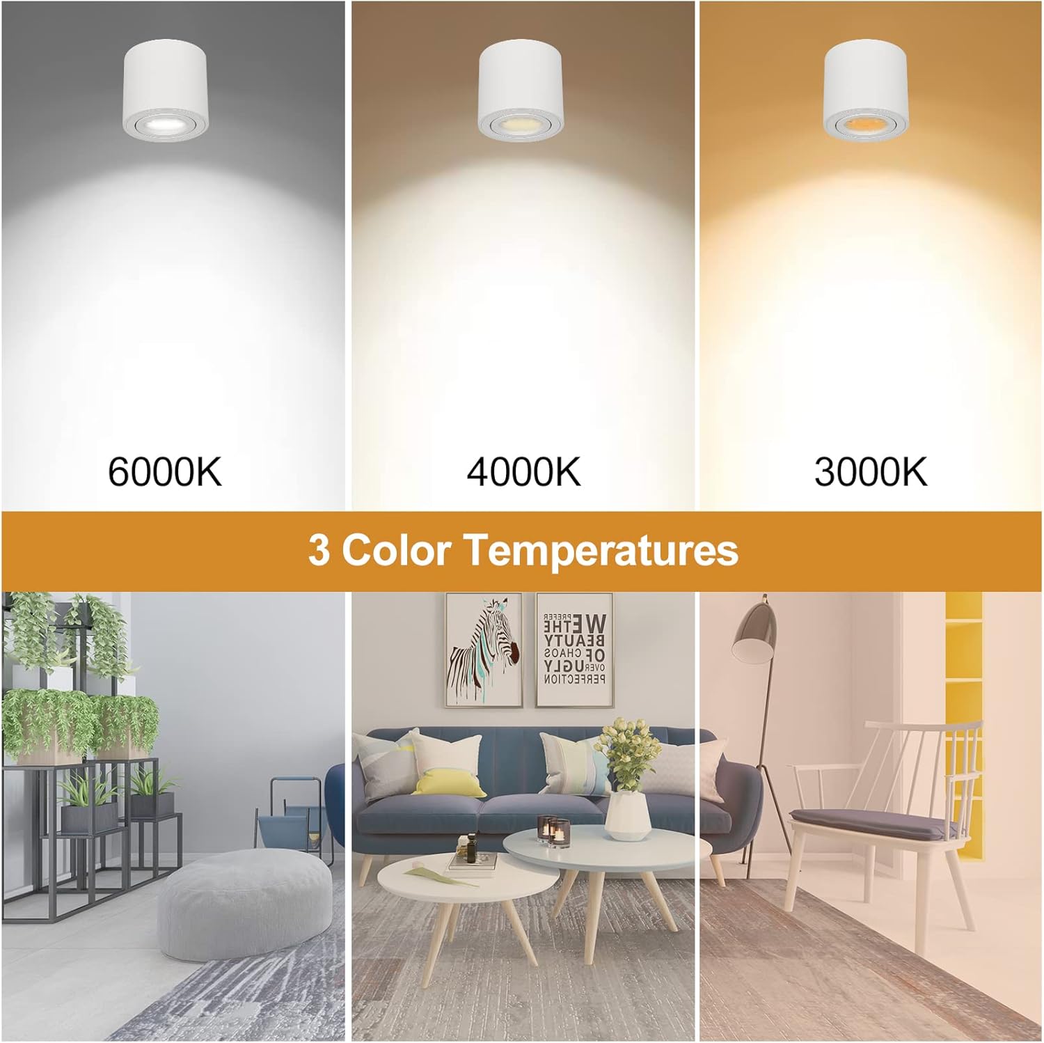 LED Ceiling Spotlight Indoor COB Surface Mounted Spotlight Dimmable Ceiling Downlight Wall Lamp with GU10 8W 3000K Round Spot Light for Kitchen Hallway Bedroom Dining Room Office Corridor(White)