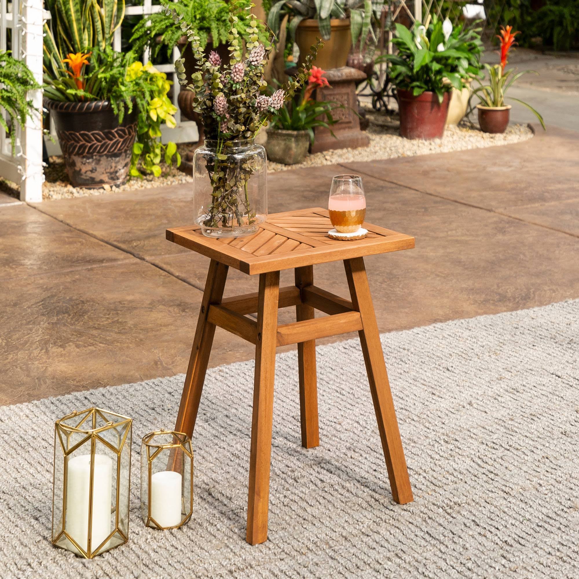 Coro Chevron Slatted Patio Side Table &ndash; Brown &ndash; Saracina Home