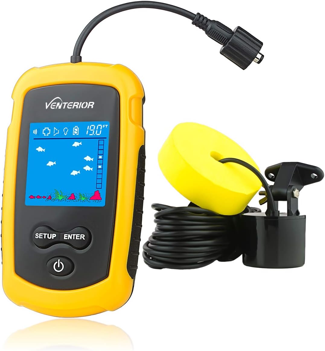 Venterior VT-FF001 Portable Fish Finder Handheld Fishfinder Kayak Fishing Gear Depth Finder with Castable Sonar Transducer and LCD Display Pack of 2