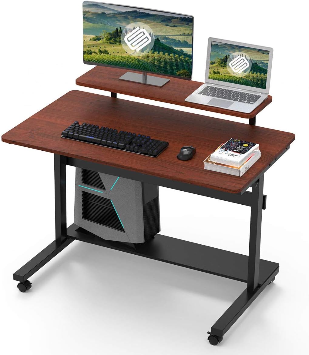 Eureka Ergonomic Height Adjustable Computer Desk, Rolling Sit Stand Desk for Home Office with Hutch, CPU Stand & Lockable Wheels, 41 inch-Black