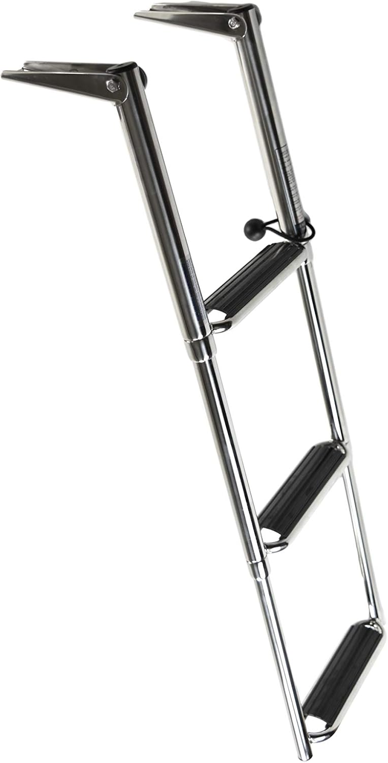 Marine City Stainless Steel 3-Step Ladder with Slide Gudgeon for Boat, Yacht Pack of 2