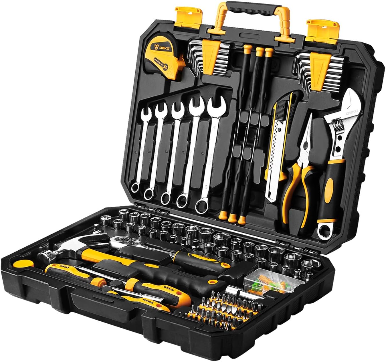 DEKOPRO 158 Piece Tool Set-General Household Hand Tool Kit,Auto Repair Tool Set, with Plastic Toolbox Storage Case Pack of 2