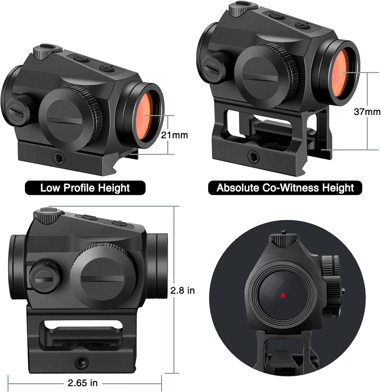 CVLIFE 2 MOA Red Dot Sight Auto On & Off 1x20mm Compact Reflex Sight with Flip Lens Covers, Low Profile and Absolute Co-Witness Mount, Black