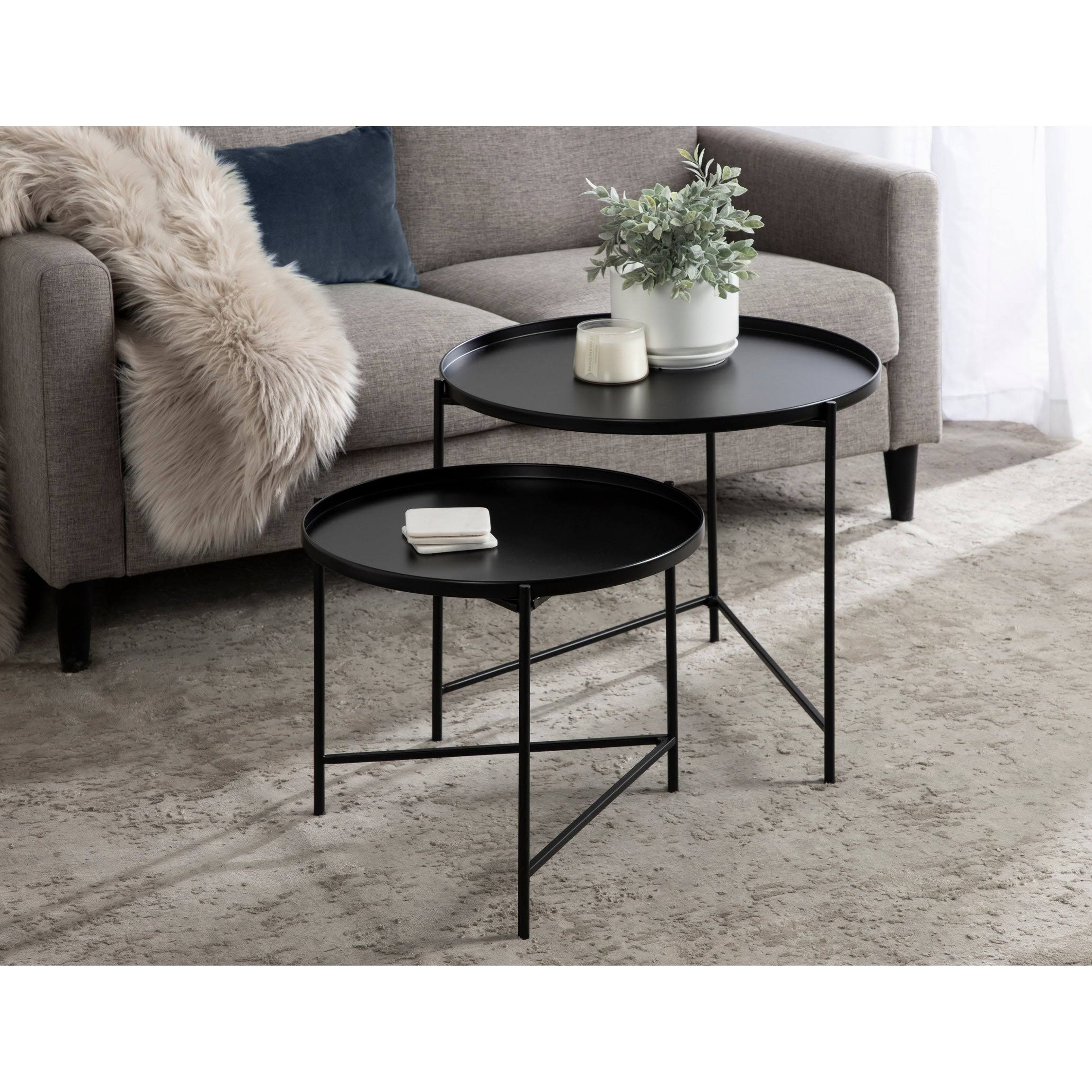 Kate and Laurel Ulani Modern Nesting Coffee Table, Set of 2, Black, Sophisticated Coffee Table Set for Storage and Display