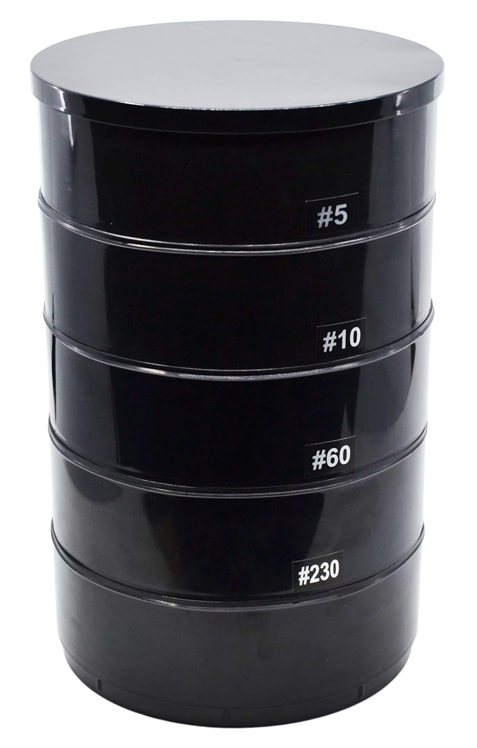 6 Piece Stackable Assorted Mesh Sieve Set, 7 Inch - Plastic - Includes #5, 10, 60, and #230 Plus Bottom Pan and Cover - Eisco Labs