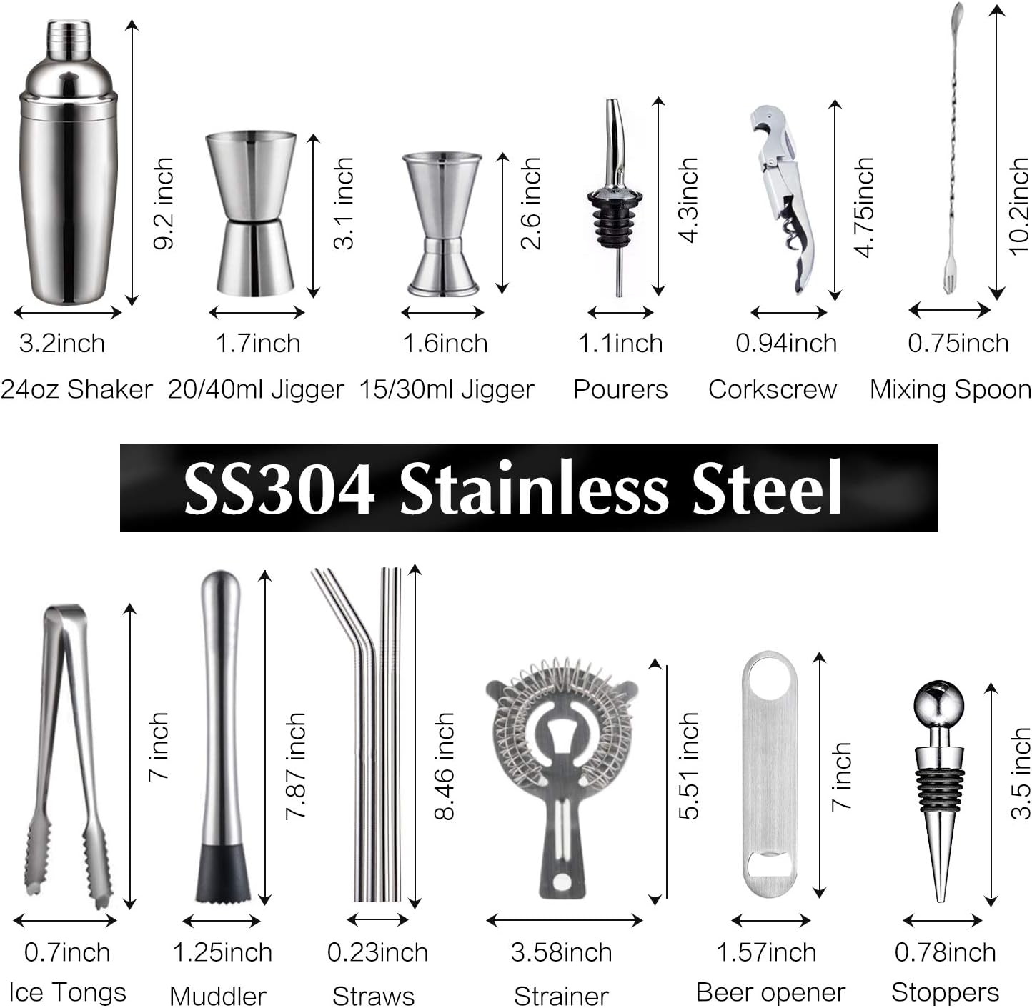 X-cosrack Bar Set,19-Piece Cocktail Shaker Set with Oval Rotating Display Stand,SS304 Stainless Steel Premium Bartender Kit for Home,Bar,Party Pack of 2