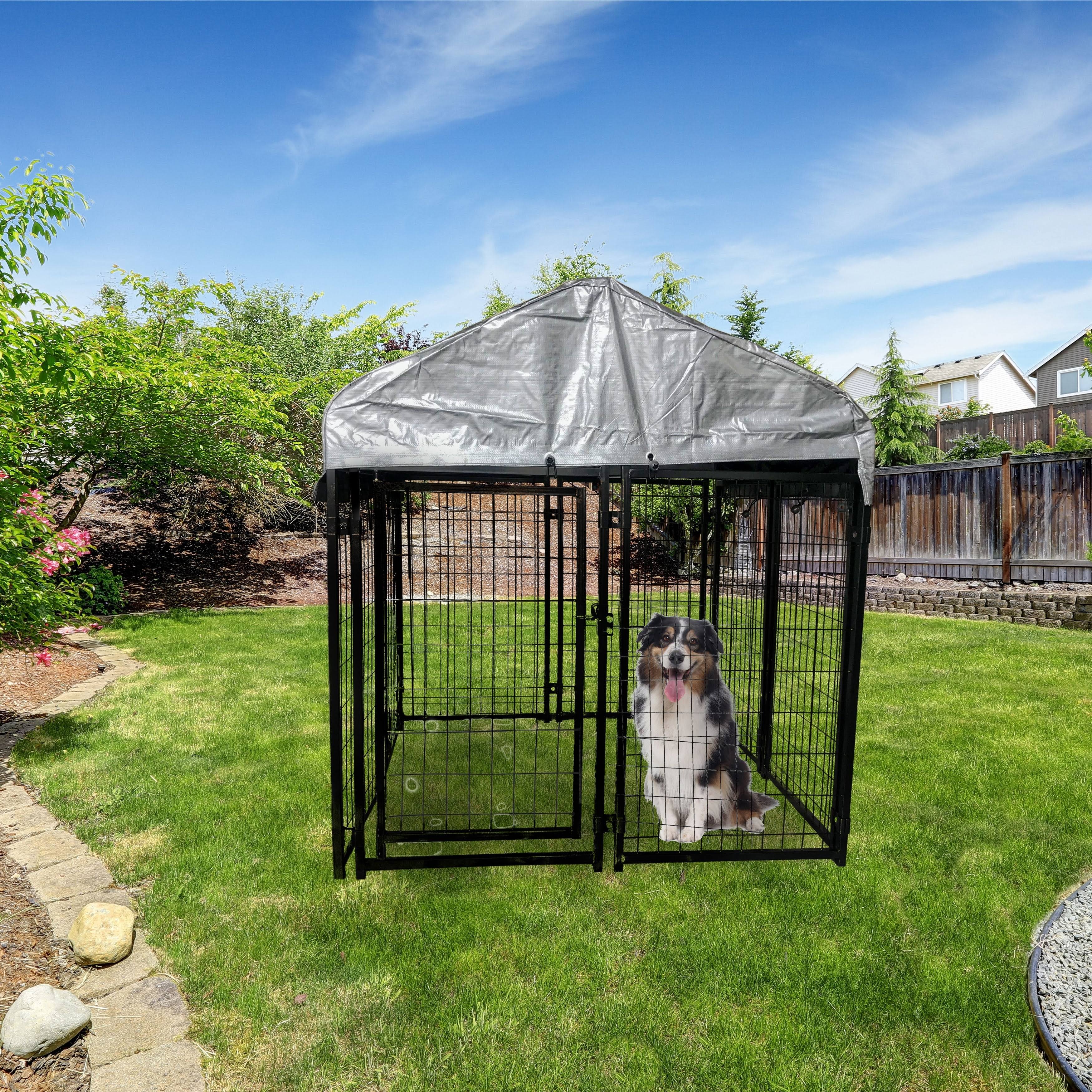 Aleko Dk5x5x4rf Expandable Heavy Duty Dog Kennel and Playpen Kit with Roof and Rain Cover - 5 x 5 x 4 Feet - Black