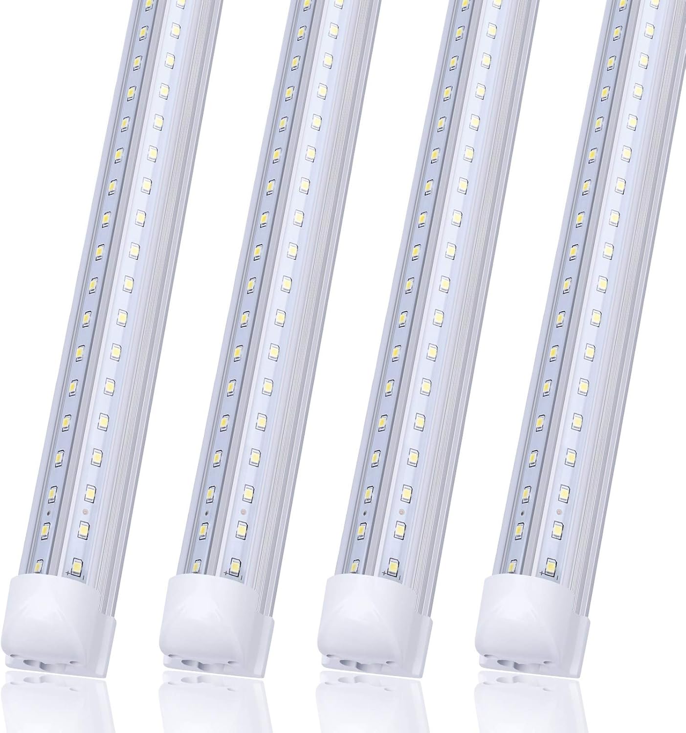 V Shape Integrated LED Tube Light, 8FT 72W (150W Fluorescent Equivalent), Works Without T8 Ballast, Plug and Play, Clear Lens Cover, Cold White 6000K Pack of 4