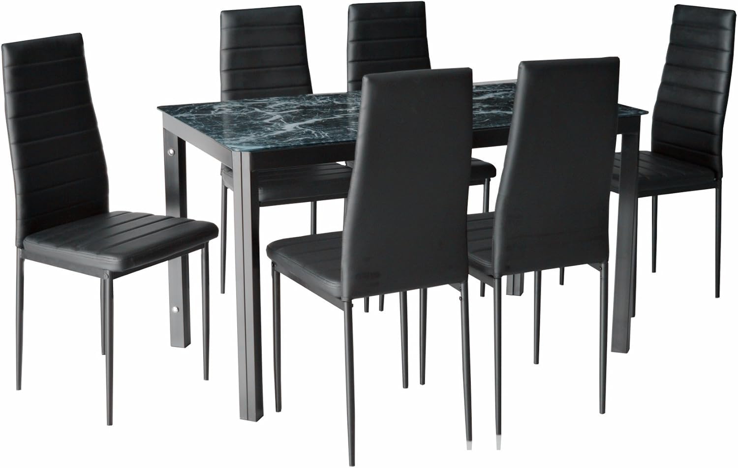 IDS Online MLM-17429-6-BK 7 Piece Modern Glass Dining Table Set, Black