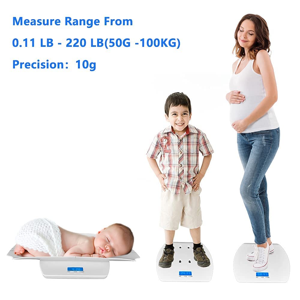 Digital Baby Scale with Hold Function, Pet Scale, Muti-Function Toddler Scale,Infant Scale Measure Adult/Puppy/Cat/Dog Weight (lb/kg/oz) and Height Track , LCD Display