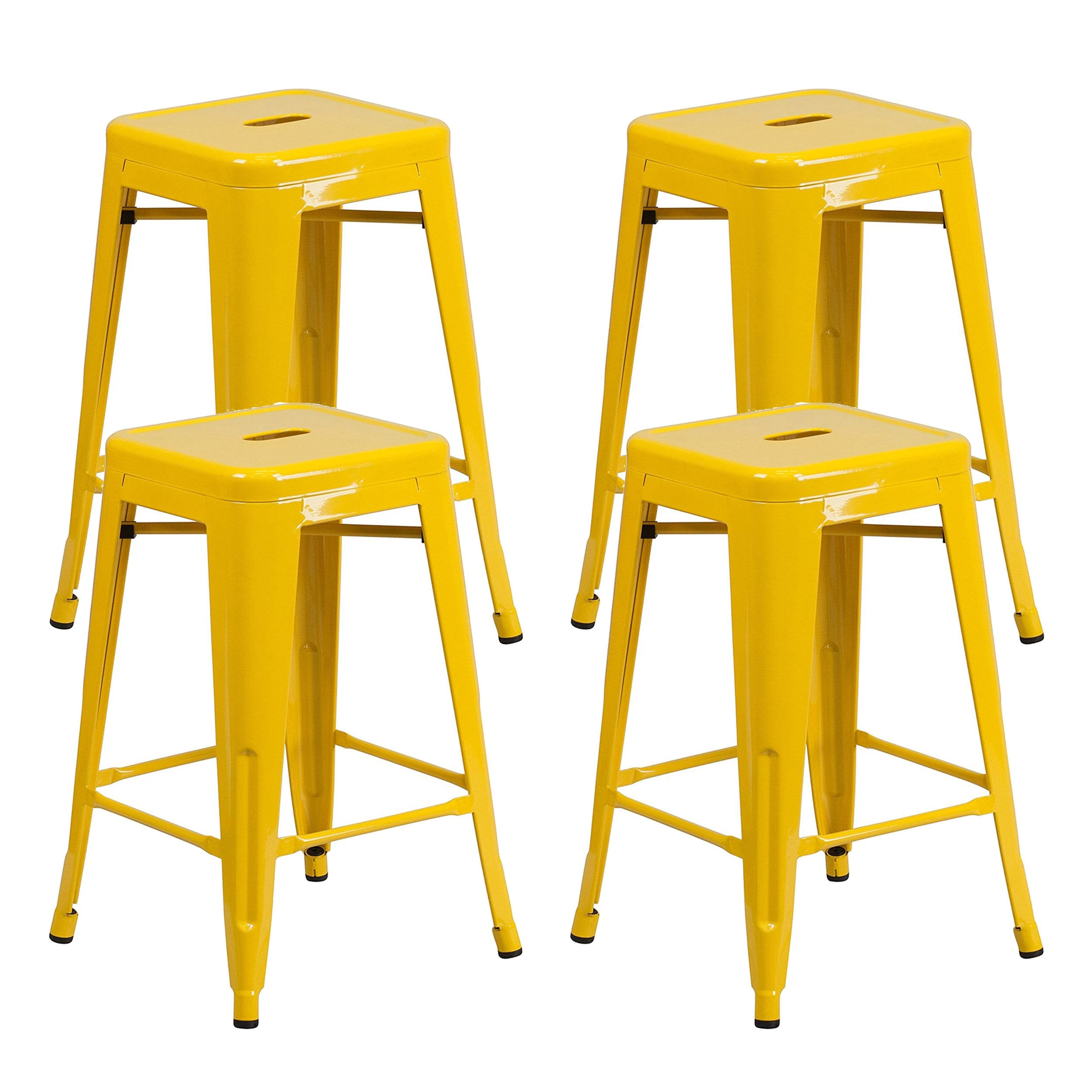 Brage Living Millard Stackable Industrial Metal Counter Stool - (Set of 4) - Yellow - Counter Height