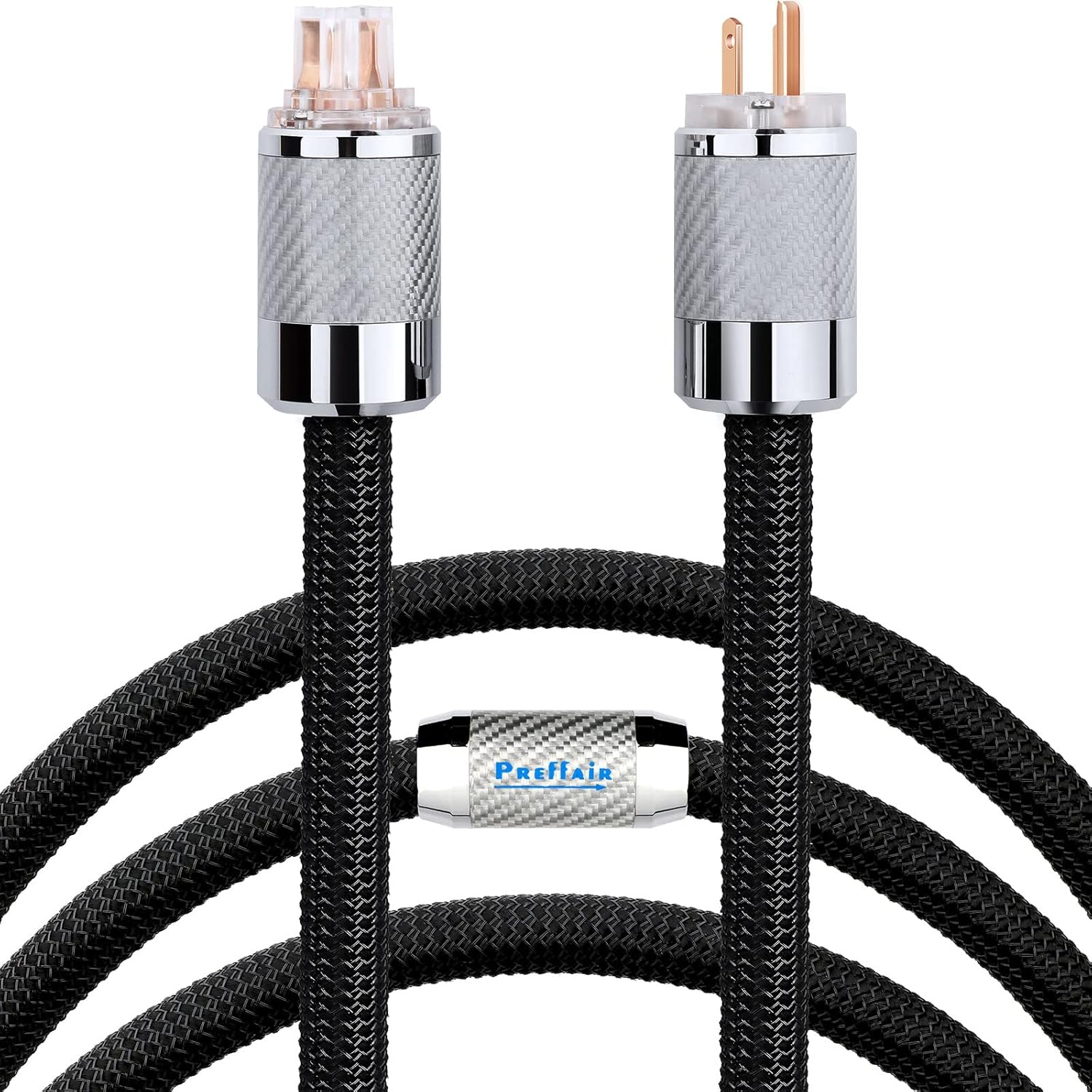 Audiophile HiFi Power Cord, 12AWG US AC Mains Supply Cable Wire, Carbon Fibre Red Pure Copper Plug IEC320-C15 Female Connector, 125V/15A for Speaker, Subwoofer, Turntable, AMP, DAC. (1.0M / 3.3Ft) Pack of 2