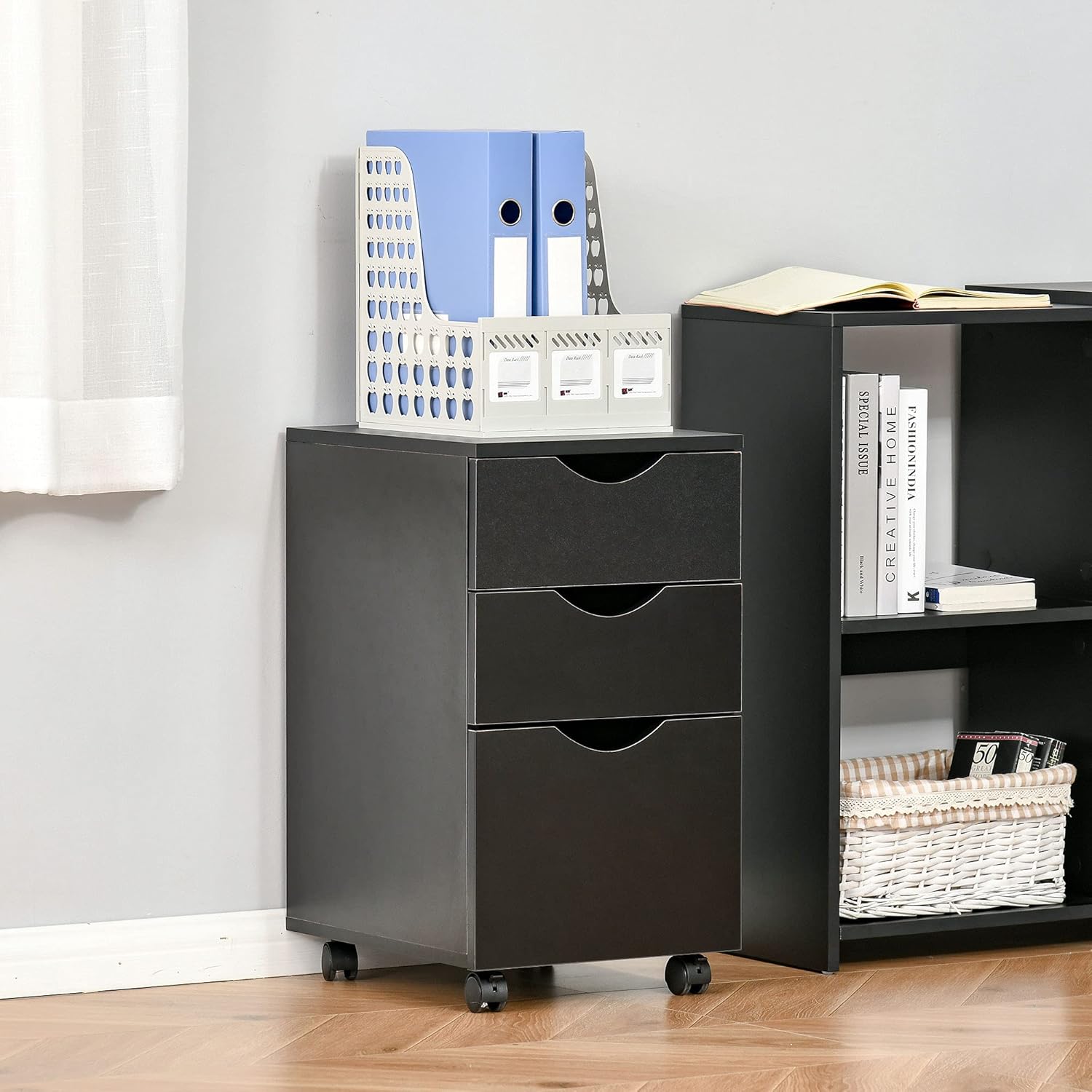 HOMCOM 3 Drawer File Cabinet, Rolling Vertical A4 Paper Letter Binder, 14