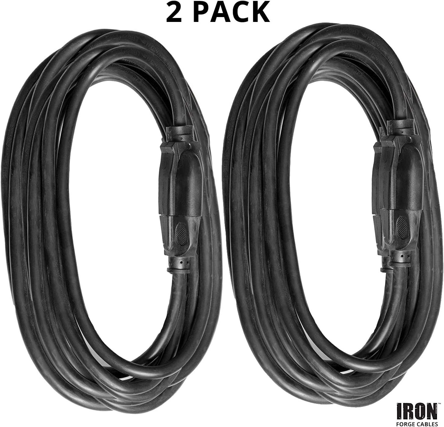 2 Pack of 25 Ft Outdoor Extension Cords - 16/3 Durable Black 3 Prong Extension Cord Pack