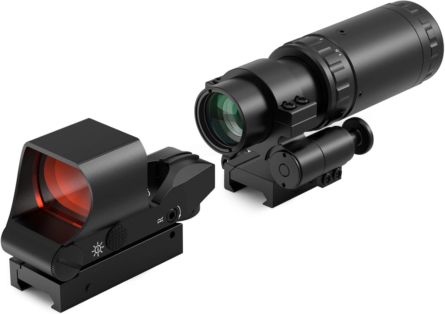 Feyachi M37 1.5X - 5X Red Dot Magnifier with RS-30 Reflex Sight Combo Kit, Multiple Reticle System Red Dot Sight & Magnifier Built-in Flip Mount Combo