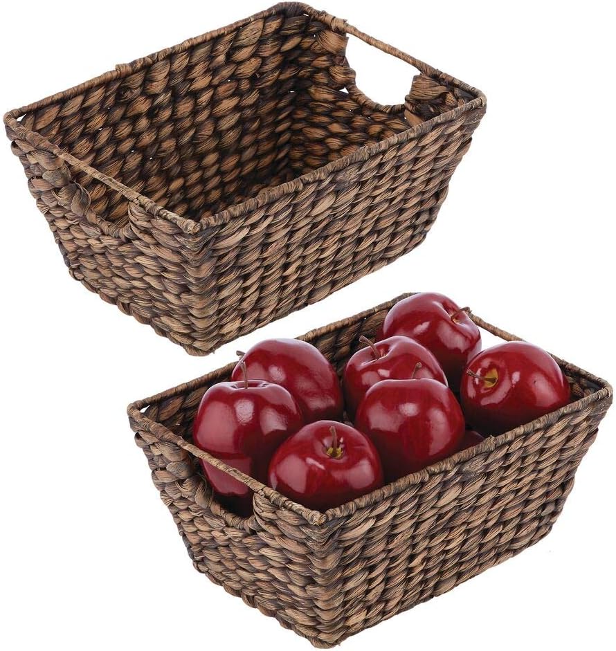 mDesign Natural Woven Hyacinth Closet Storage Organizer Basket Bin for Kitchen Cabinets, Pantry, Bathroom, Laundry Room, Closets, Garage - 4 Pack - Natural Pack of 2