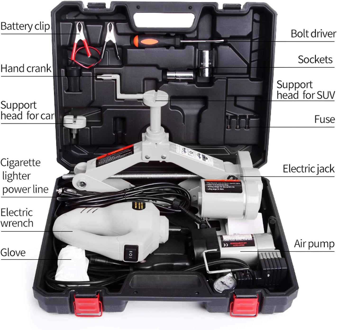 STANDTALL Electric Car Floor Jack Set 3 Ton All-in-one Automatic 12v Scissor Lift Jack with Impact Wrench and Tire Inflator Pump for Tire Change & Replacement