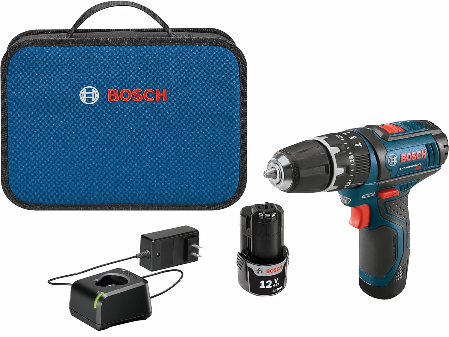 BOSCH PS130-2A 12-Volt Lithium-Ion Ultra-Compact Hammer Drill/Driver Kit, 3/8-Inch , Blue