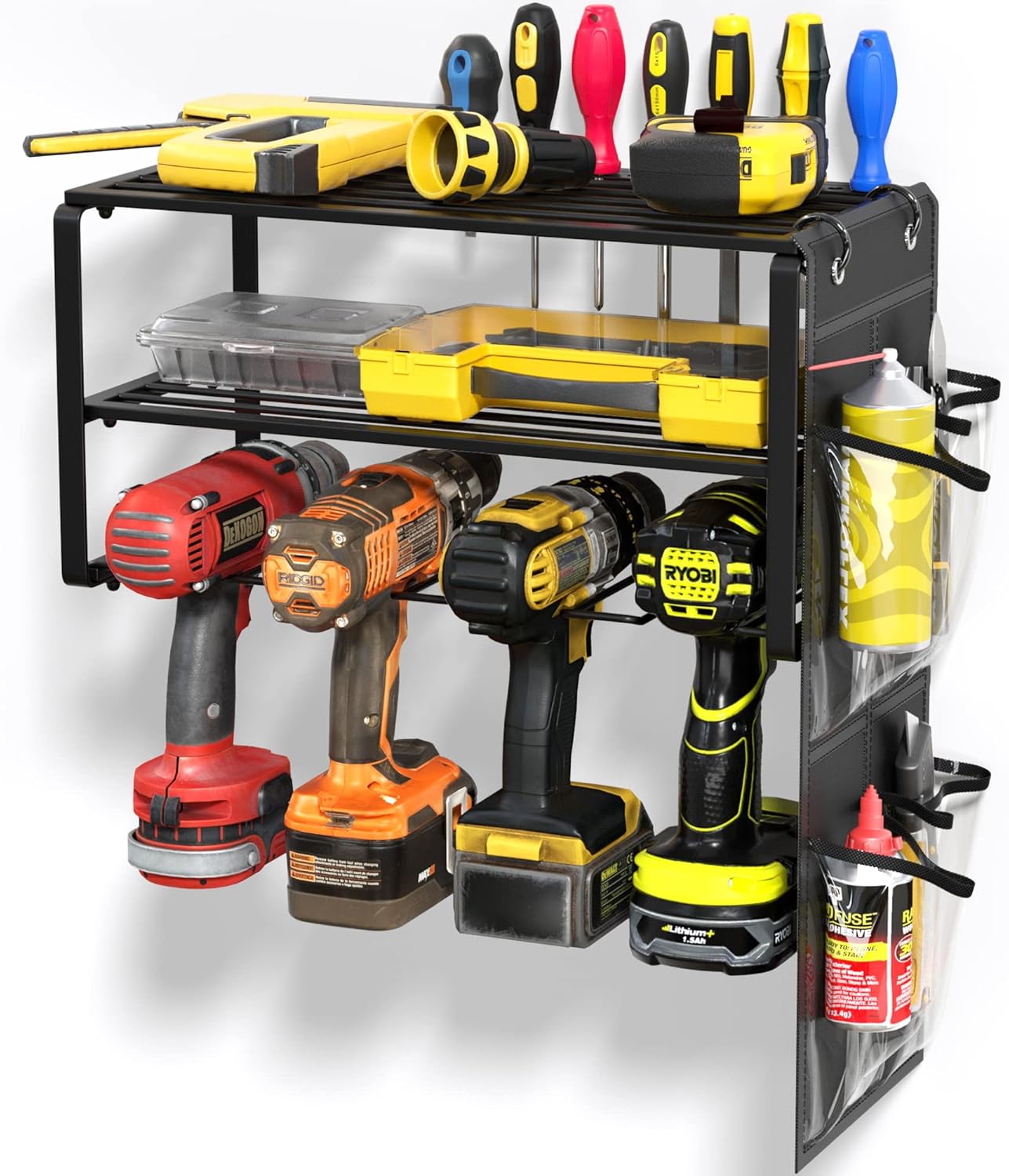WILDROAD Power Tool Organizer Power Tool Holder Shelf Steel for Pegboard Wall Mounted Organizer Storage Rack Holds 4 Drills Suitable As a Father's Day Gift
