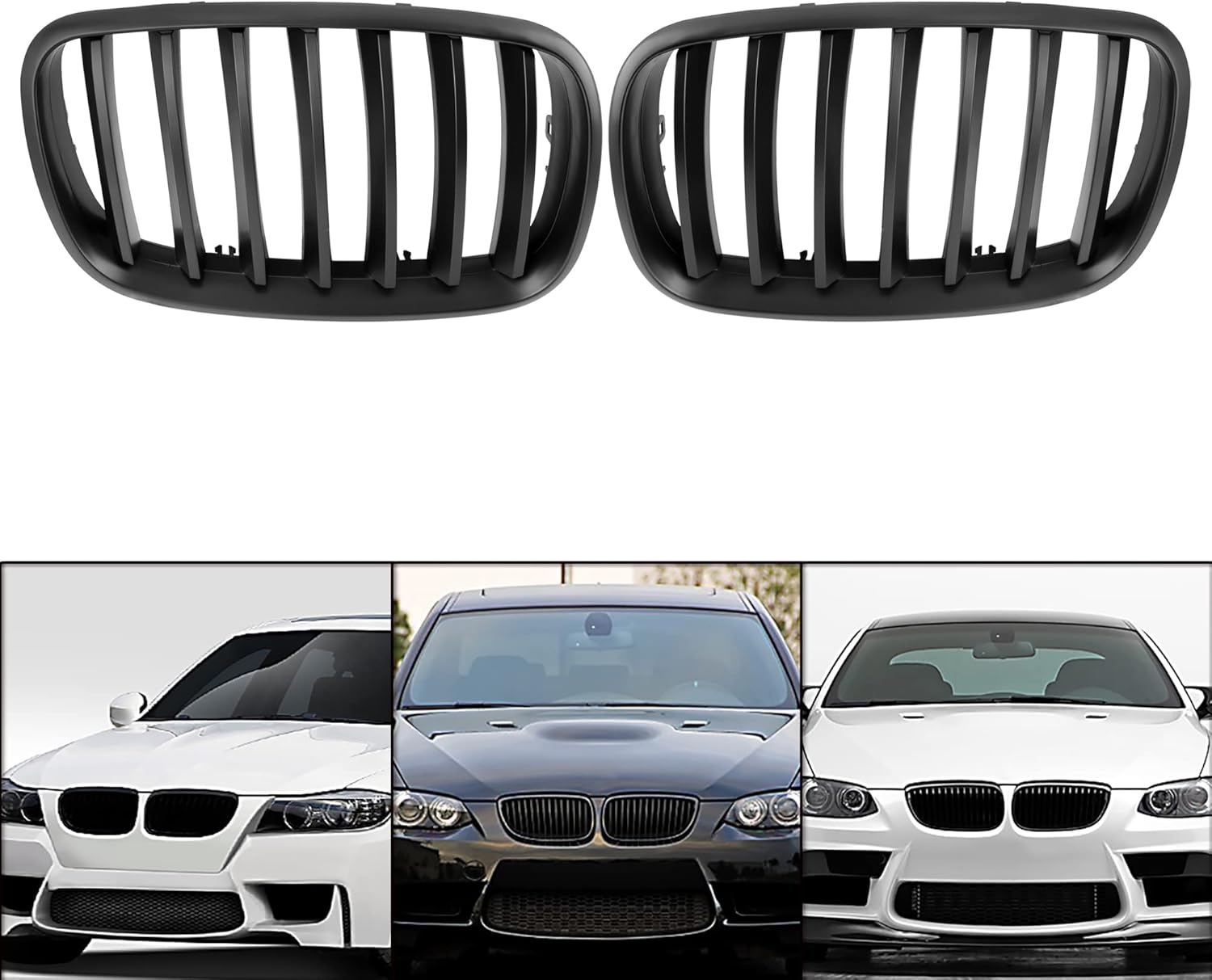 X AUTOHAUX Pair Matte Black Front Hood Kidney Grille Grill for BMW E70 X5 E71 X6 4D 2007-2013