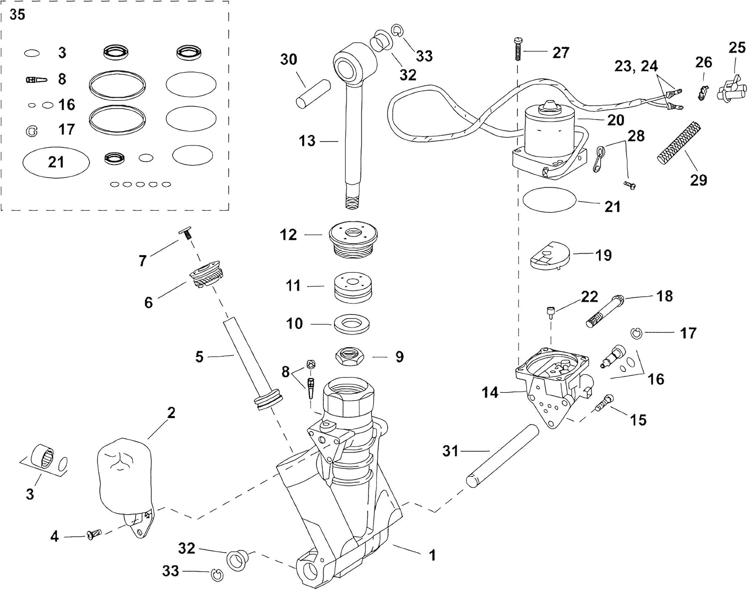 Evinrude Johnson 434519, 0434519 Trim Tilt Seal Rebuild Kit, Kit King USA, 1991-2006 Motors, 60HP - 225HP, 0778218, Fastrak Fast Track O-Ring