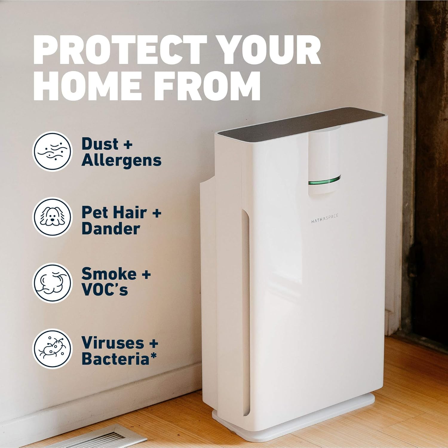 HATHASPACE Smart Air Purifier 2.0 for Home Large Room with True HEPA Air Filter for Allergies, Pets, Smoke, Quiet Air Cleaner, Removes 99.9% of Dust, Mold, Pet Dander, Odors, Pollen - HSP002 - 1500 Sq. Ft. Coverage - H13 True HEPA