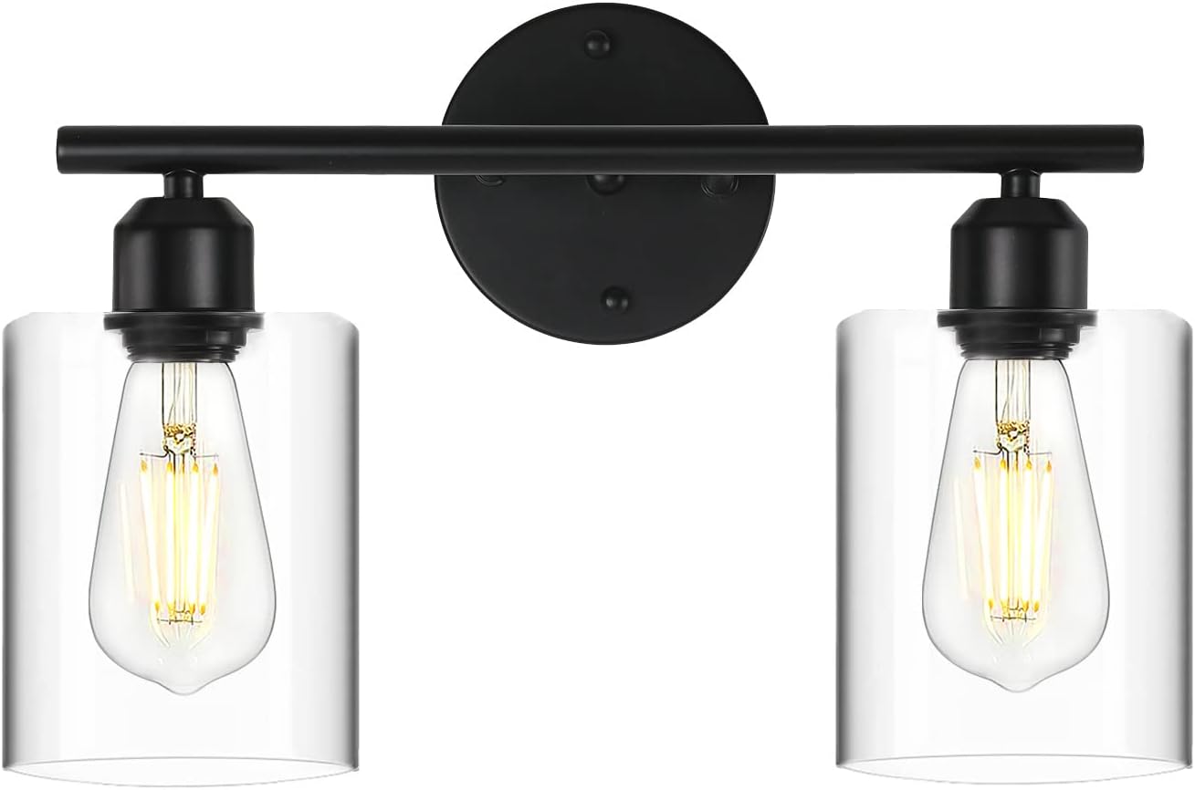 Bathroom Vanity Light Fixtures 3 Light Black Vanity Light Modern Sconces Wall Lighting with Clear Glass Shade for Bathroom Bedroom Living Room