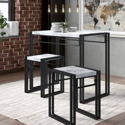 Debby Small Space 3 Piece Dining Set Color: Faux Marble/Dark Gray