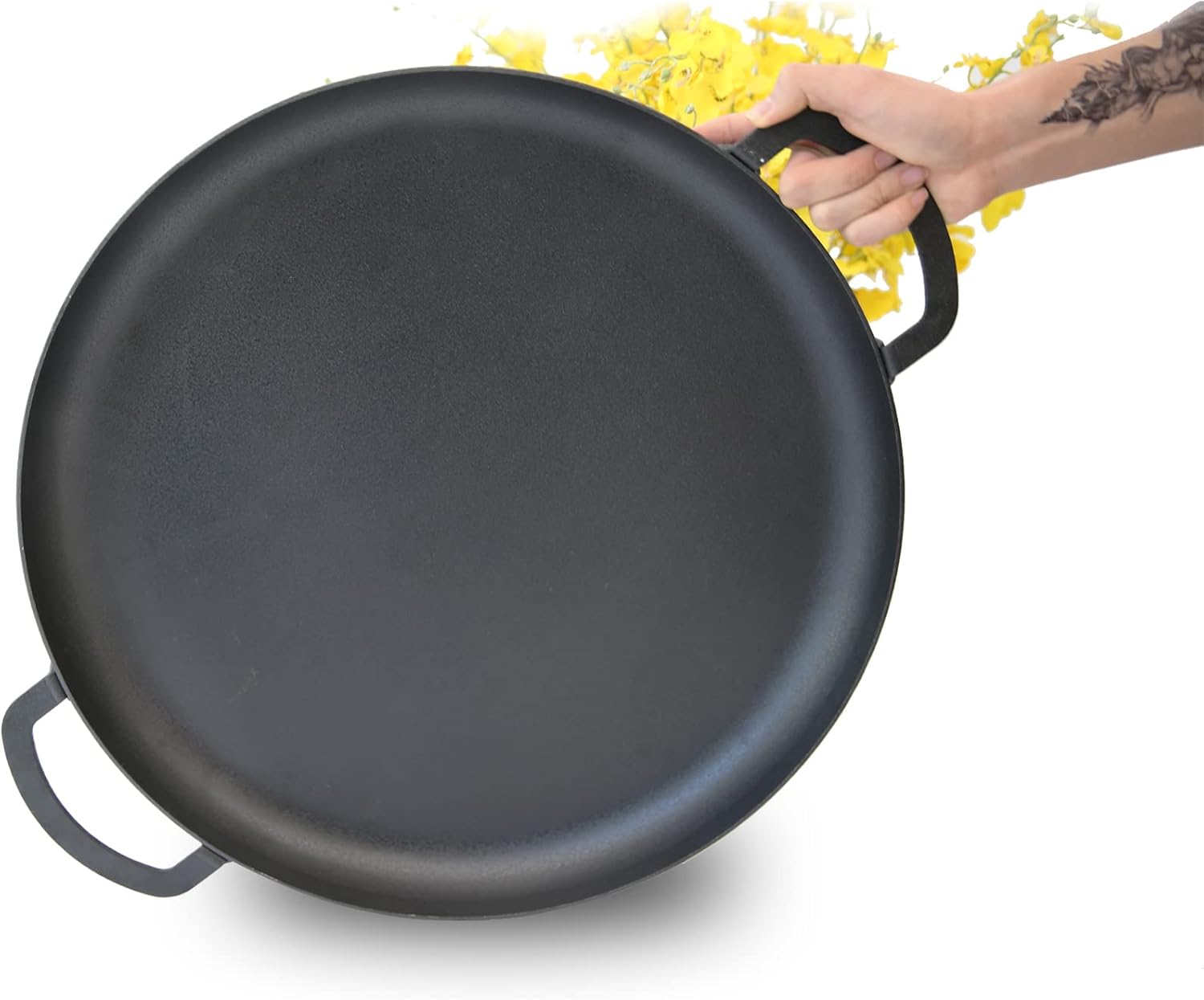 Keleday Cast Iron Pan with Two Handles, 17.3 Inch Family Grill Pan, Large Griddle Cookware, Pre-seasoned Griddles for Stovetop Outdoor, Black, Non-stick, Grill Open Fire