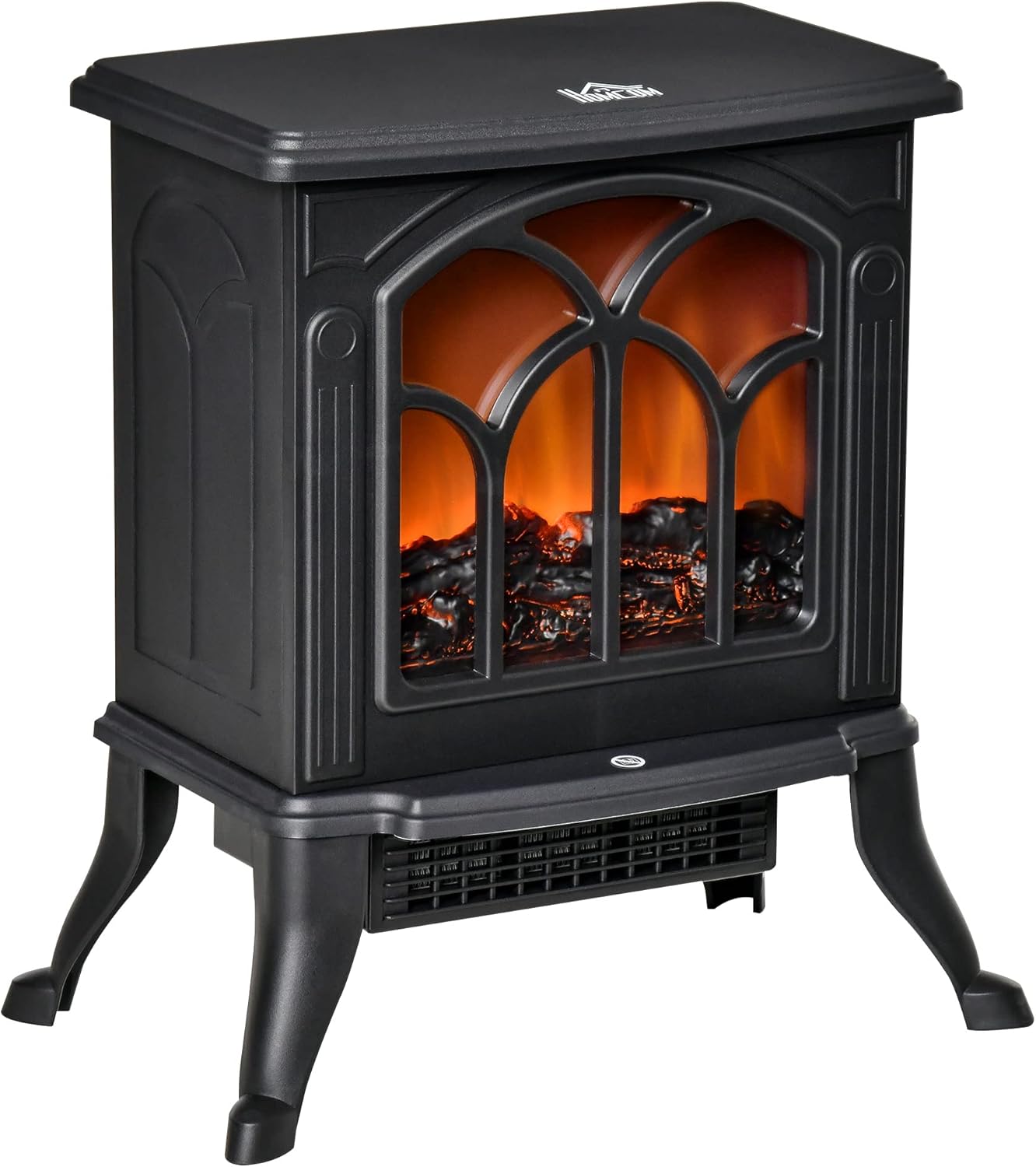 HOMCOM Freestanding Electric Fireplace Stove, Space Heater with Realistic Flame Effect, Adjustable Temperature, and Overheat Protection, 750W/1500W, Black