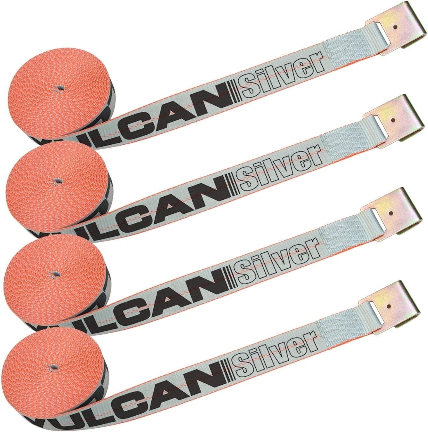 VULCAN Winch Strap with Flat Hook - 2 Inch x 27 Foot, 4 Pack - Silver Series - 3,300 Pound Safe Working Load Pack of 2