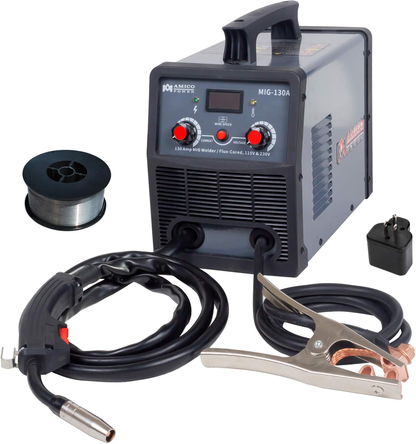 Amico MIG-130A, 130 Amp MIG/Flux Core Wire Welder, 115/230V Dual Voltage IGBT Inverter Welding Soldering Machine