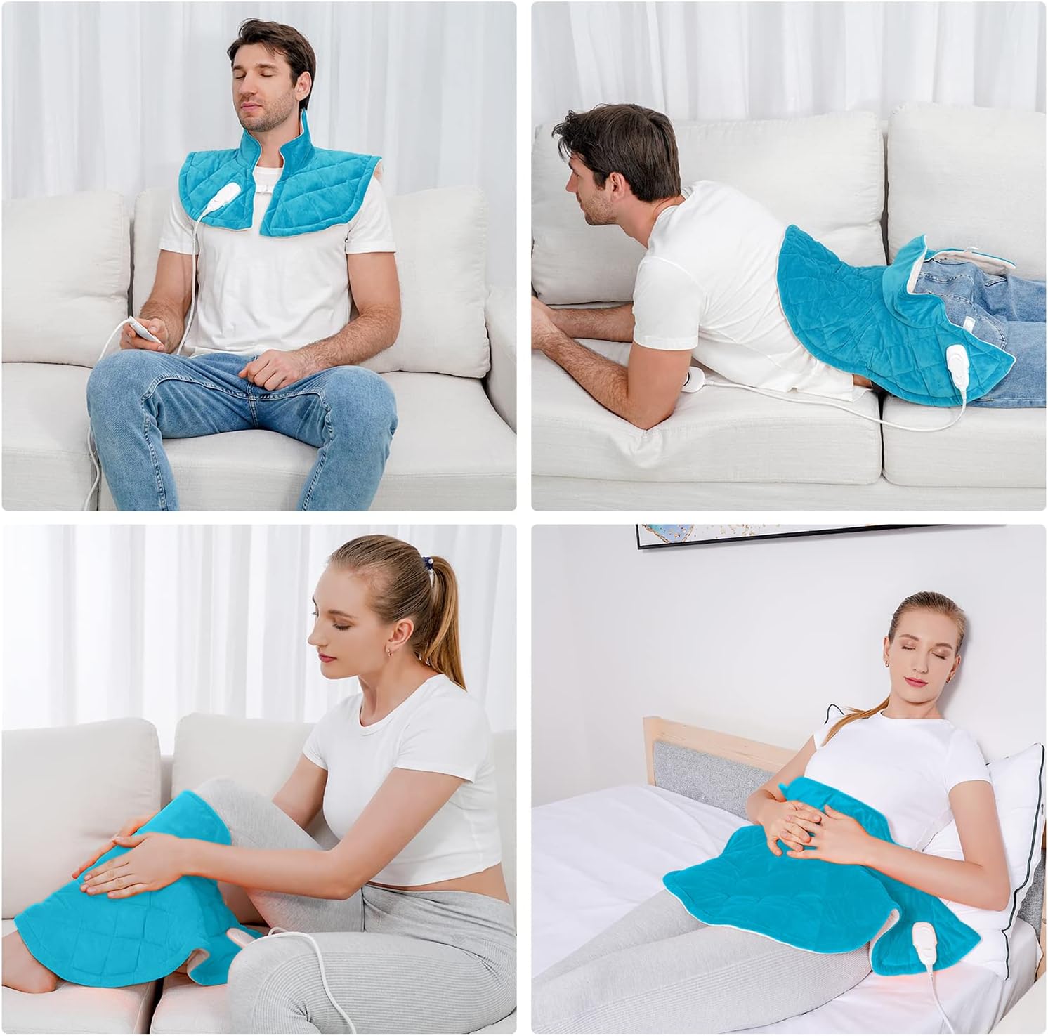Far Infrared Heating Pad for Neck and Shoulders, Fast Heat Therapy Neck Heating Pad for Back Pain Relief, Weighted Shoulder Heating Pad, 6 Heat Settings Electric Heating Pads with Auto-Off (Blue, M)