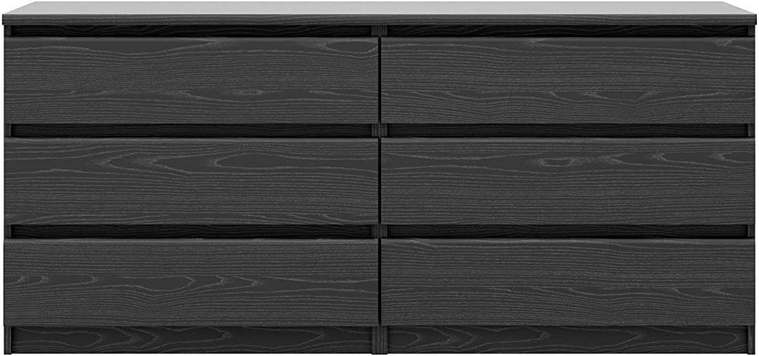 Home Square 3 Piece Bedroom Set with 6 Drawer Double Dresser and Two 2 Drawer Nightstands in Black Woodgrain