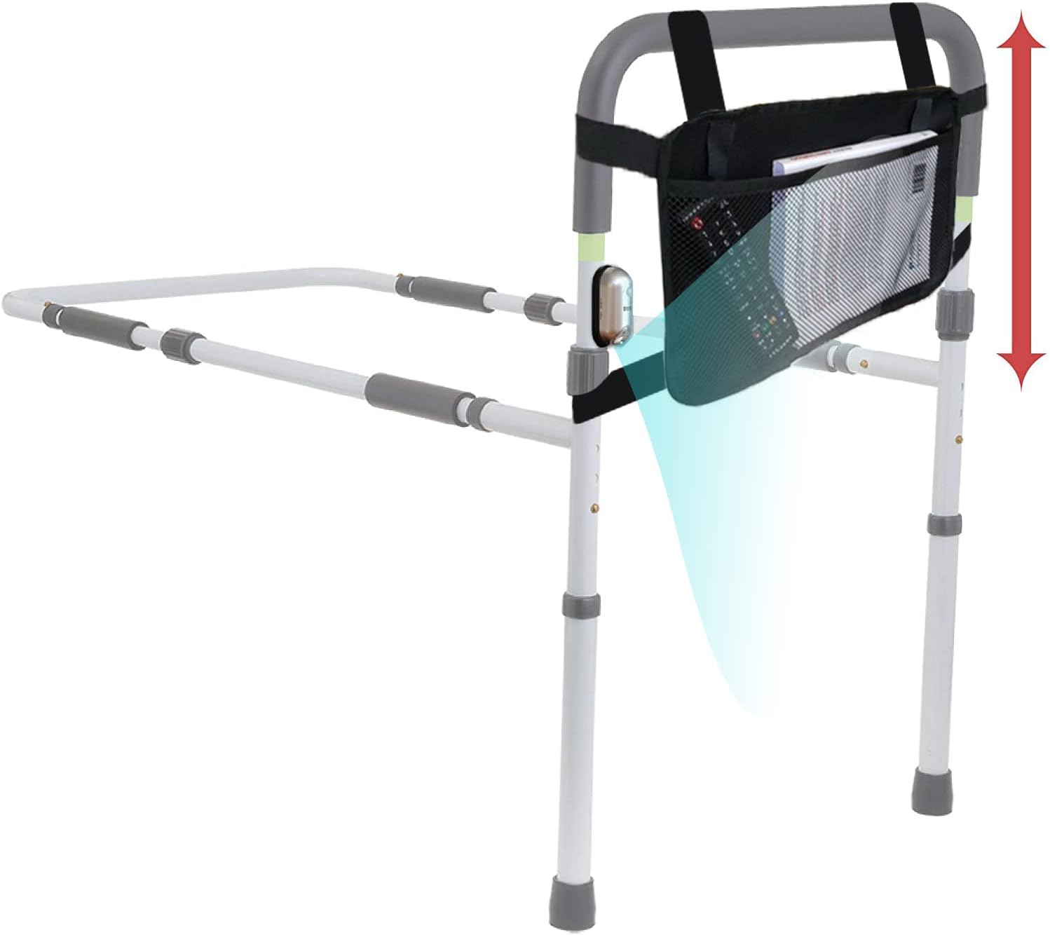 LumaRail Triple Safe Bed Assist Rail Support Bar with LED Motion Sensor Light, GlowSafe Indicators + Anchor Strap. Works with Low BEDS. INDEPENDENTLY Adjustable Height TOP-Rail for Thick MATTRESSES. Pack of 2