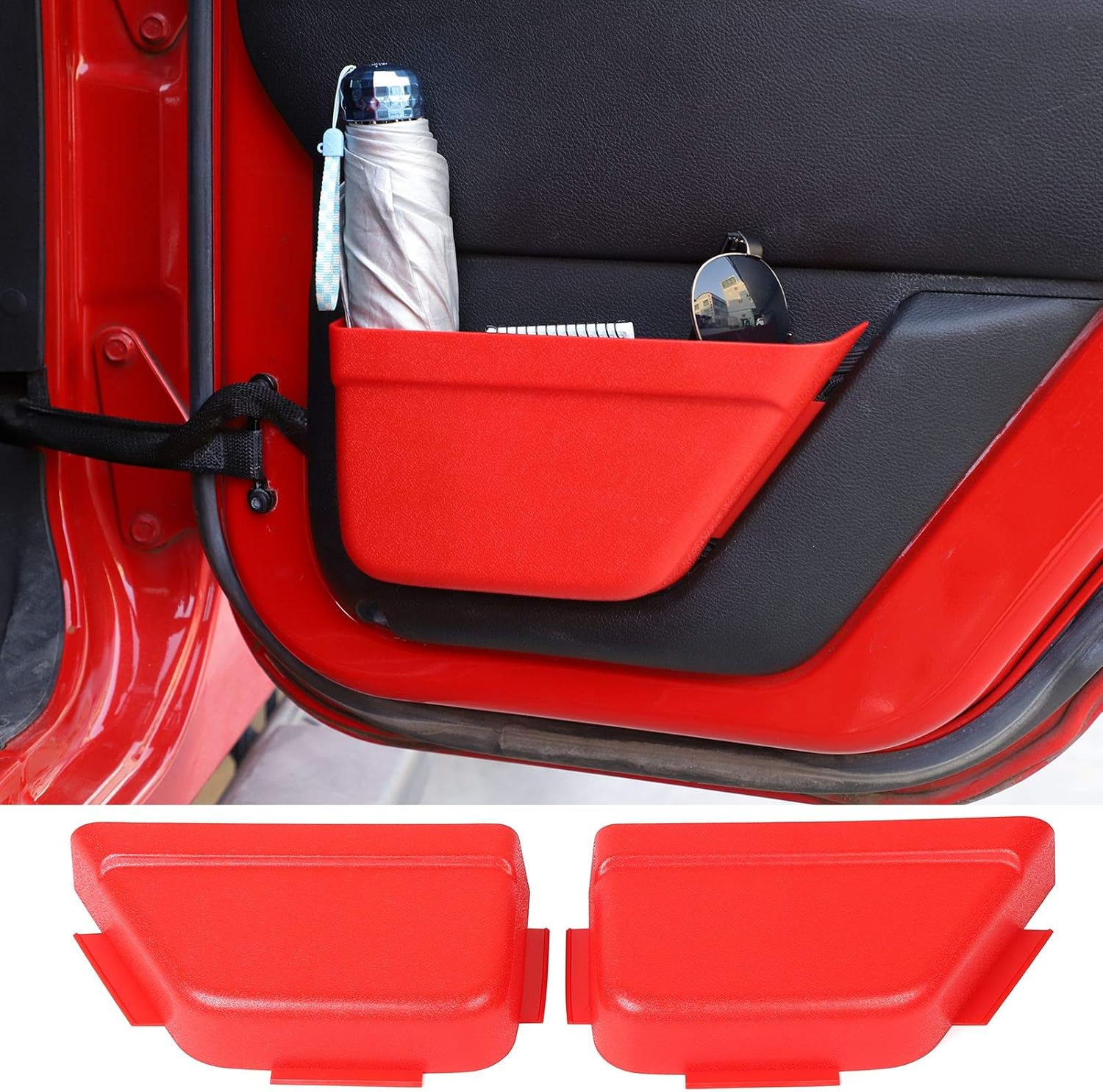 RT-TCZ Rear Door Net Pocket Door Side Door Side Insert Storage Box Organizer for 2011-2018 Jeep Wrangler JKU 4-Door Interior Storage Expansion Accessories Red Pack of 2