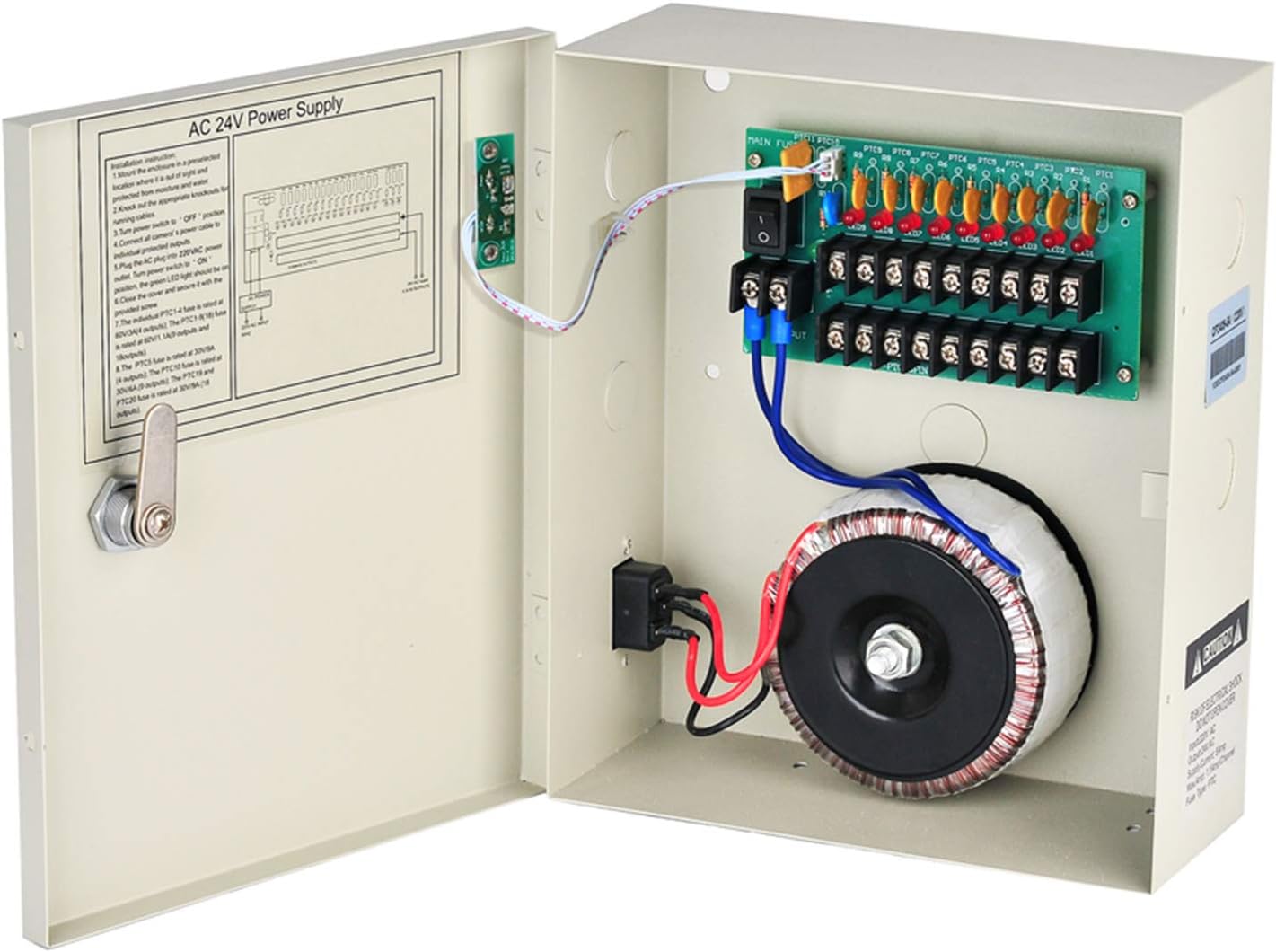 EVERSECU 9 Channel AC 24V 5 Amp Reset Fuse CCTV DC Distributed Power Box with AC Plug and Lock for Security Cameras, DVRs, CCTV Power Supply Pack of 2